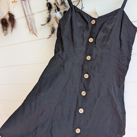Urban Outfitters Linen Blend Black Strappy Back Dress M - Picture 5 of 8